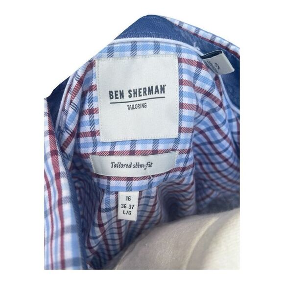 Men’s Ben Sherman Blue Check Print L/S Button Down Shirt Size Large - Picture 5 of 5